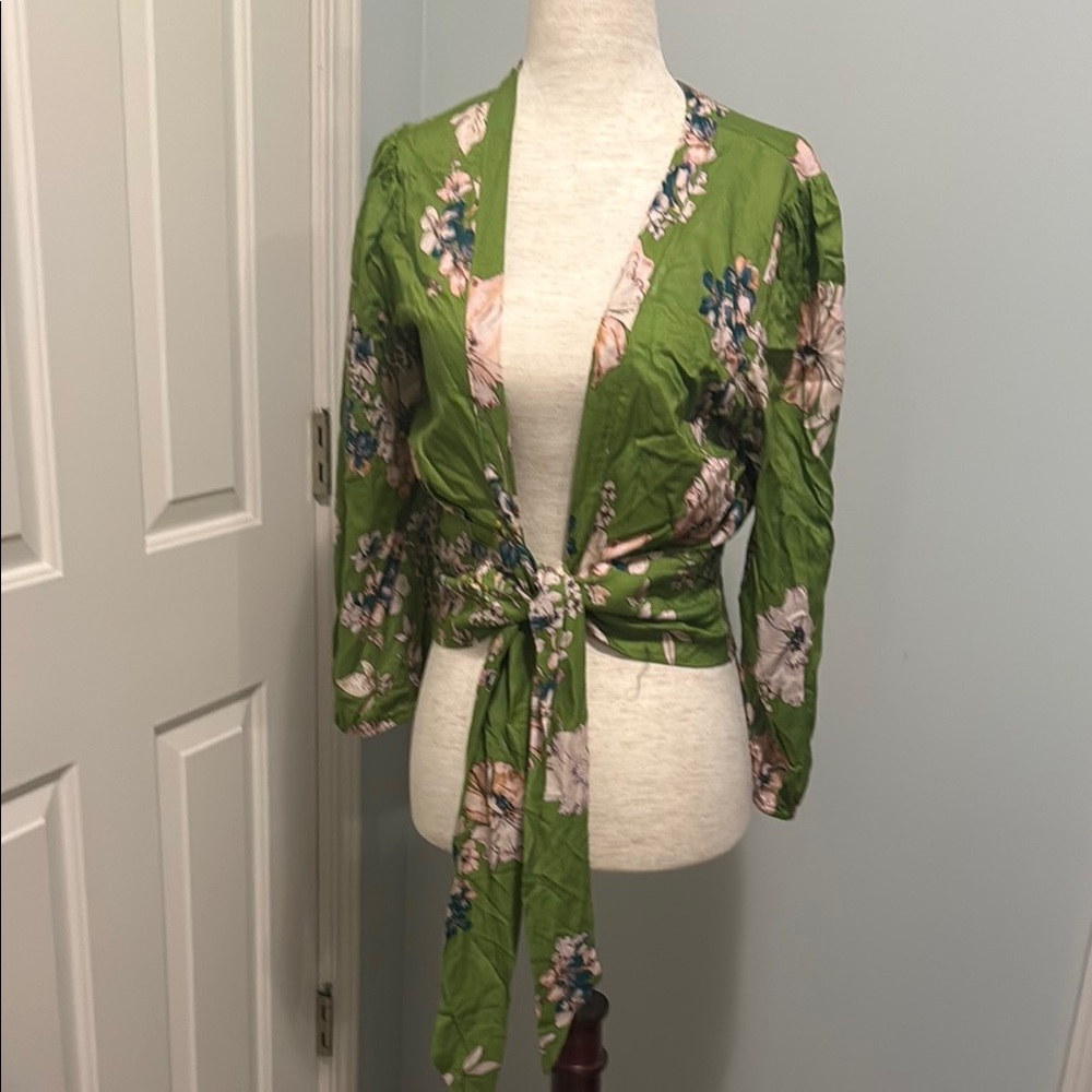 Floral Green Wrap Top